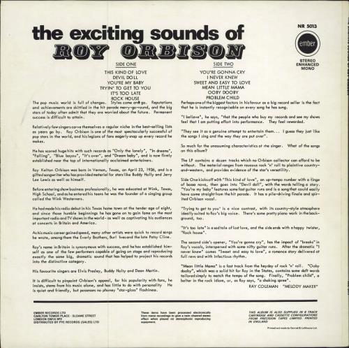 Roy Orbison The Exciting Sounds Of Roy Orbison vinyl LP album (LP record) UK RYOLPTH780576