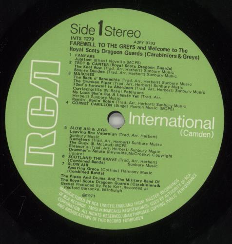 Royal Scots Dragoon Guards Farewell To The Greys vinyl LP album (LP record) UK RS9LPFA630157