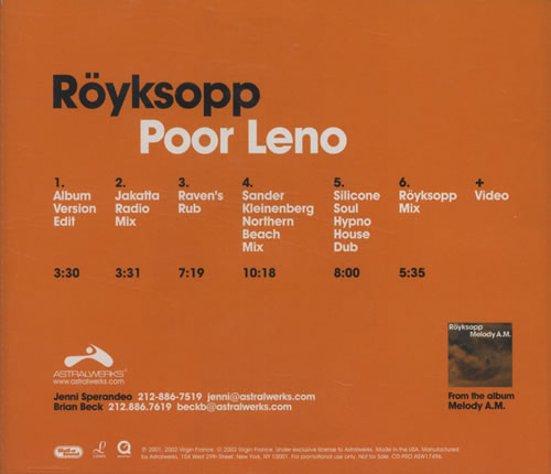 Royksopp Poor Leno CD single (CD5 / 5") US YKSC5PO233055