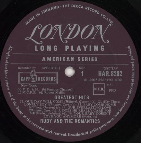 Ruby And The Romantics Greatest Hits Album vinyl LP album (LP record) UK R2YLPGR720147