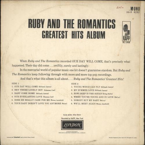 Ruby And The Romantics Greatest Hits Album vinyl LP album (LP record) UK R2YLPGR720147