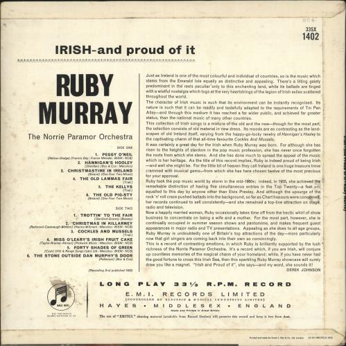 Ruby Murray Irish... And Proud Of It vinyl LP album (LP record) UK RURLPIR718636