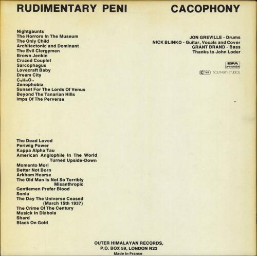 Rudimentary Peni Cacophony - EX vinyl LP album (LP record) UK R75LPCA796018