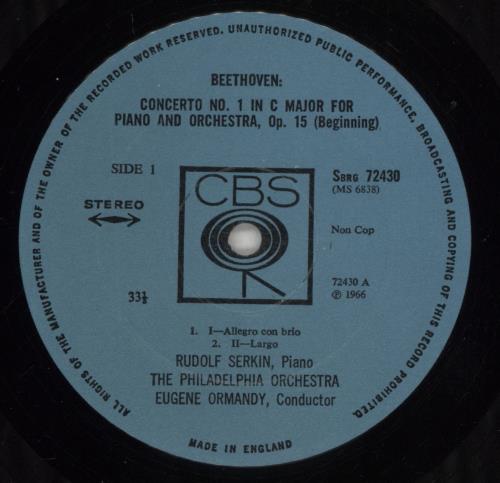 Rudolf Serkin Beethoven: Piano Concerto No. 1 in C / Eleven Bagatelles Opus 119 vinyl LP album (LP record) UK R2QLPBE877854