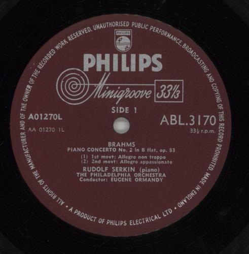 Rudolf Serkin Brahms: Piano Concerto No. 2 in B Flat, Op.83 vinyl LP album (LP record) UK R2QLPBR784306