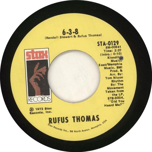 Rufus Thomas 6-3-8 (Six Three Eight) 7" vinyl single (7 inch record / 45) US RFT07SI729002