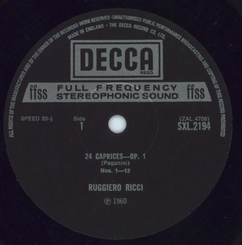 Ruggiero Ricci Paganini: 24 Caprices vinyl LP album (LP record) UK XUJLPPA811903