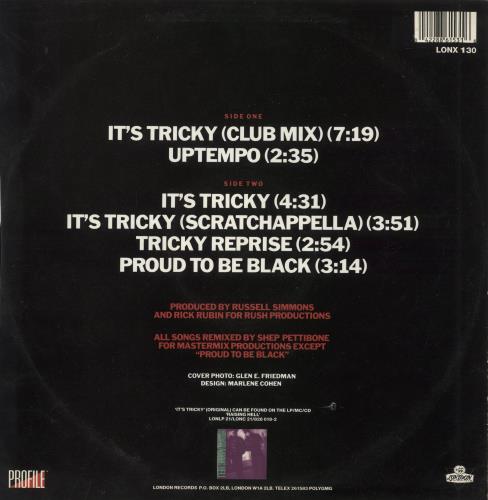 Run DMC It's Tricky 12" vinyl single (12 inch record / Maxi-single) UK RMC12IT56173