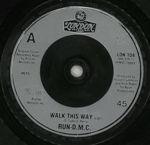 Run DMC Walk This Way 7" vinyl single (7 inch record / 45) UK RMC07WA593372