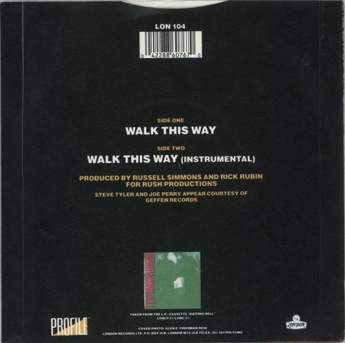 Run DMC Walk This Way 7" vinyl single (7 inch record / 45) UK RMC07WA593372