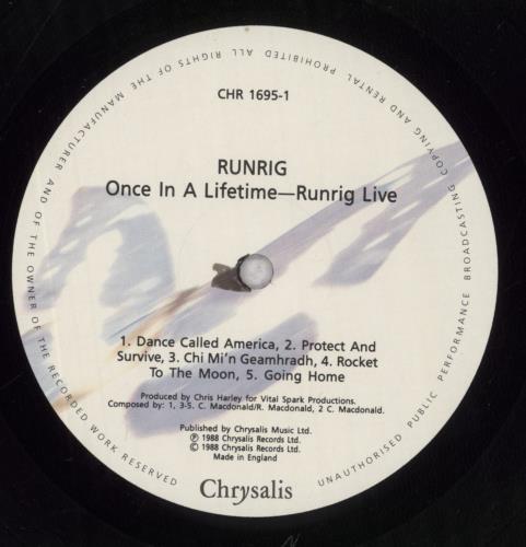 Runrig Once In A Lifetime - Smooth Sleeve vinyl LP album (LP record) UK RUNLPON836699