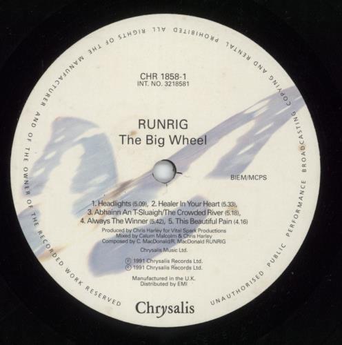 Runrig The Big Wheel - VG vinyl LP album (LP record) UK RUNLPTH876626