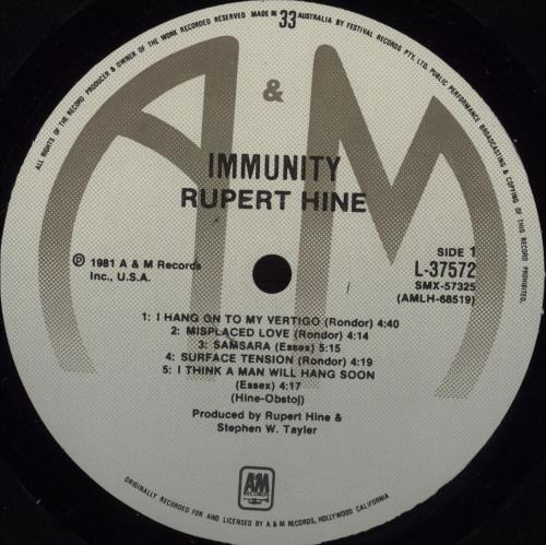 Rupert Hine Immunity vinyl LP album (LP record) Australian RH2LPIM671089