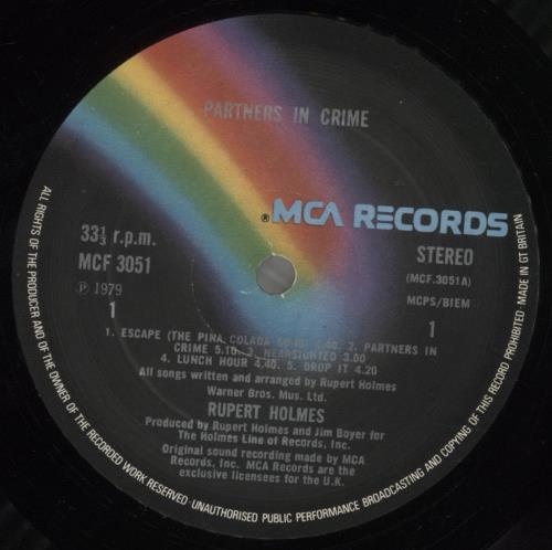 Rupert Holmes Partners In Crime vinyl LP album (LP record) UK RHLLPPA380149