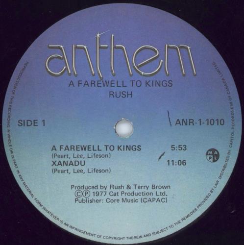 Rush A Farewell To Kings - 2nd vinyl LP album (LP record) Canadian RUSLPAF801497
