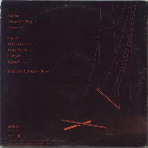 Rush A Farewell To Kings - 2nd vinyl LP album (LP record) Canadian RUSLPAF801497