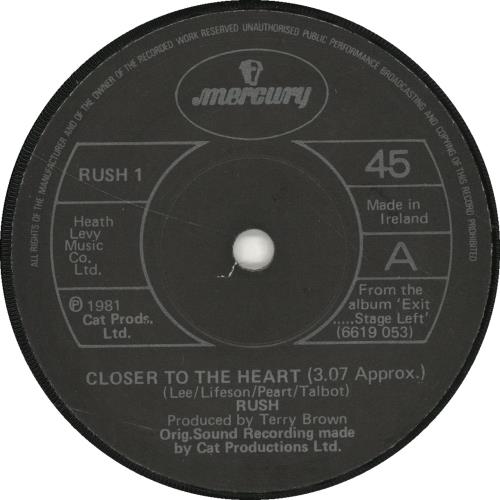Rush Closer To The Heart - Solid 7" vinyl single (7 inch record / 45) Irish RUS07CL700868