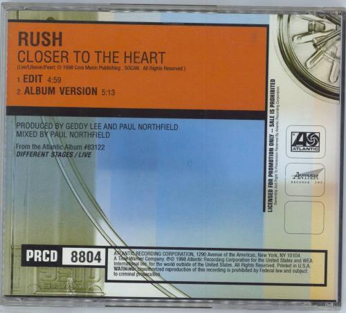 Rush Closer To The Heart CD single (CD5 / 5") US RUSC5CL131810