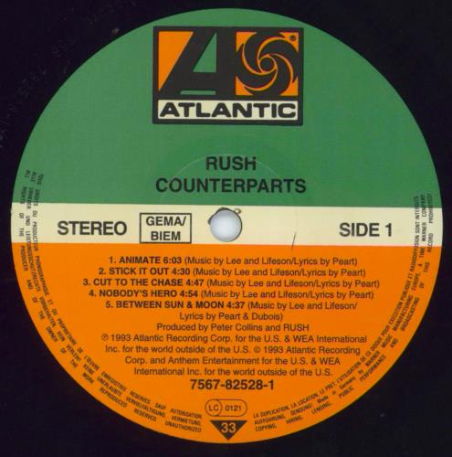 Rush Counterparts + Inner vinyl LP album (LP record) UK RUSLPCO521223