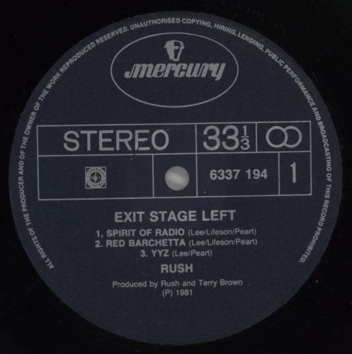 Rush Exit... Stage Left 2-LP vinyl record set (Double LP Album) Singapore RUS2LEX879210