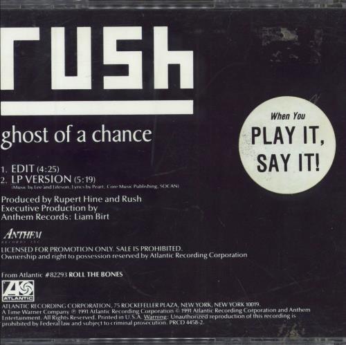 Rush Ghost Of A Chance CD single (CD5 / 5") US RUSC5GH03737