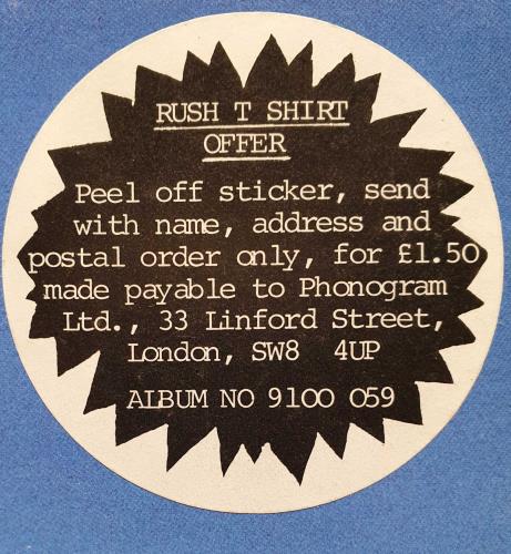 Rush Hemispheres - T-Shirt Offer Stickered Sleeve vinyl LP album (LP record) UK RUSLPHE751971