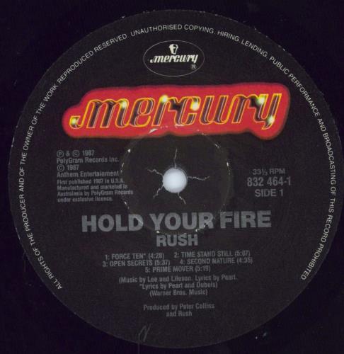 Rush Hold Your Fire vinyl LP album (LP record) Australian RUSLPHO798555