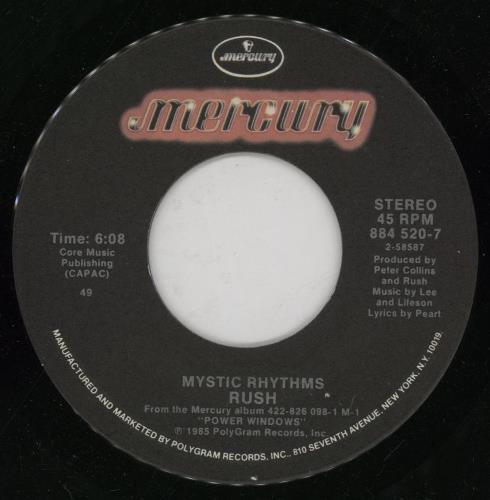 Rush Mystic Rhythms 7" vinyl single (7 inch record / 45) US RUS07MY759727