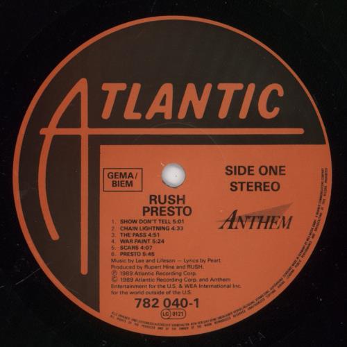 Rush Presto - VG vinyl LP album (LP record) German RUSLPPR890789