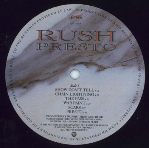 Rush Presto vinyl LP album (LP record) Canadian RUSLPPR799049