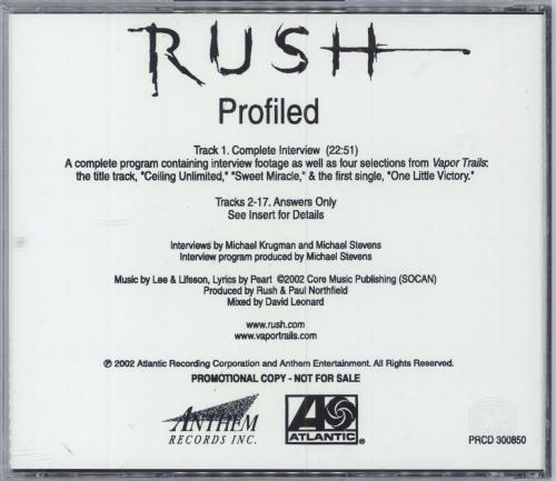 Rush Profiled CD album (CDLP) US RUSCDPR218380