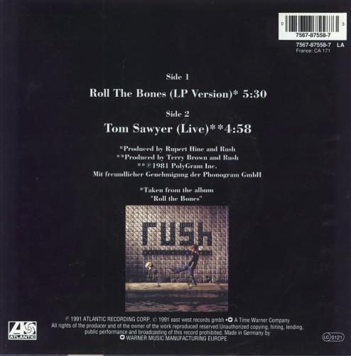 Rush Roll The Bones 7" vinyl single (7 inch record / 45) German RUS07RO465420