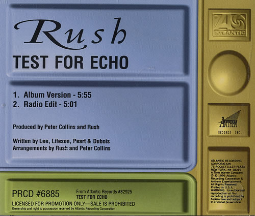 Rush Test For Echo CD single (CD5 / 5") US RUSC5TE101891