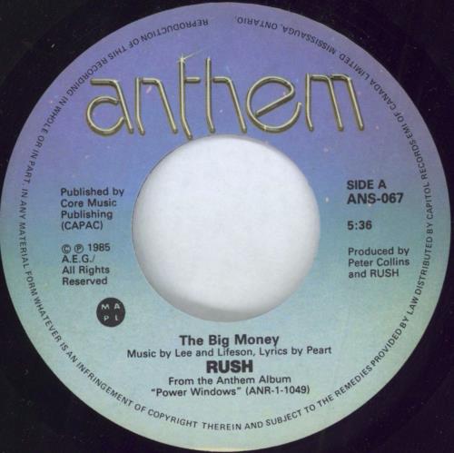 Rush The Big Money 7" vinyl single (7 inch record / 45) Canadian RUS07TH521277