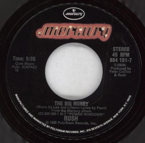Rush The Big Money 7" vinyl single (7 inch record / 45) US RUS07TH58778