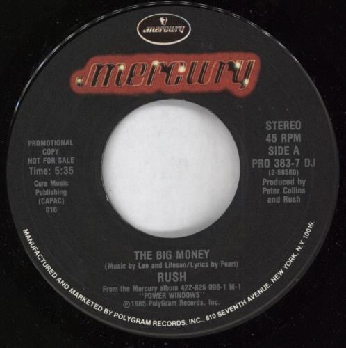 Rush The Big Money 7" vinyl single (7 inch record / 45) US RUS07TH75172