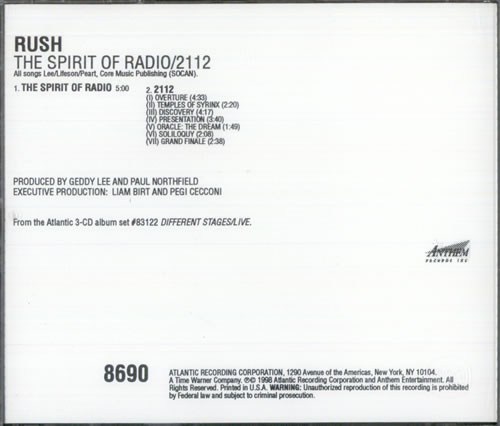 Rush The Spirit Of Radio CD single (CD5 / 5") US RUSC5TH125565