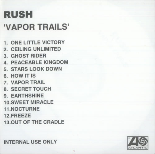 Rush Vapor Trails CD-R acetate UK RUSCRVA214079
