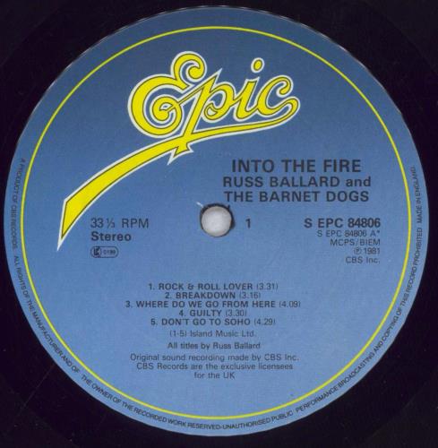 Russ Ballard Into The Fire vinyl LP album (LP record) UK RBALPIN846641