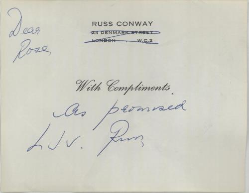 Russ Conway Alone Again + Signed Compliments Slip 7" vinyl single (7 inch record / 45) UK RN907AL673893