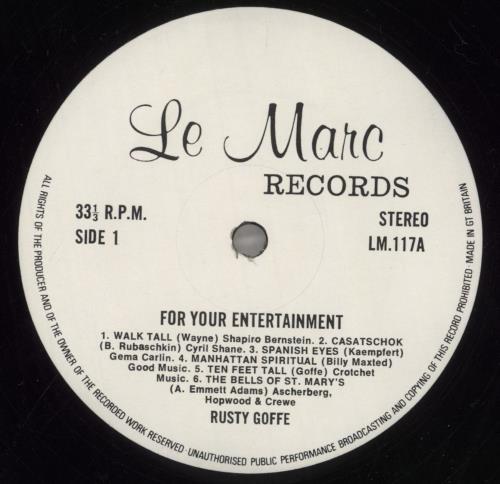 Rusty Goffe For Your Entertainment vinyl LP album (LP record) UK 854LPFO858576