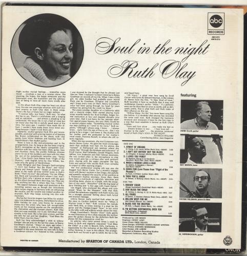 Ruth Olay Soul In The Night vinyl LP album (LP record) Canadian 8ROLPSO699336