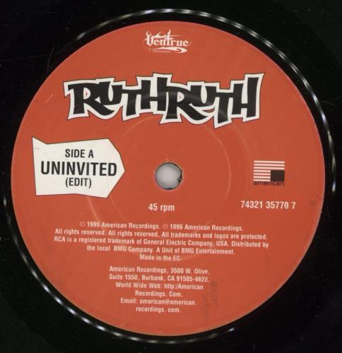 Ruth Ruth Uninvited 7" vinyl single (7 inch record / 45) UK -W407UN886576