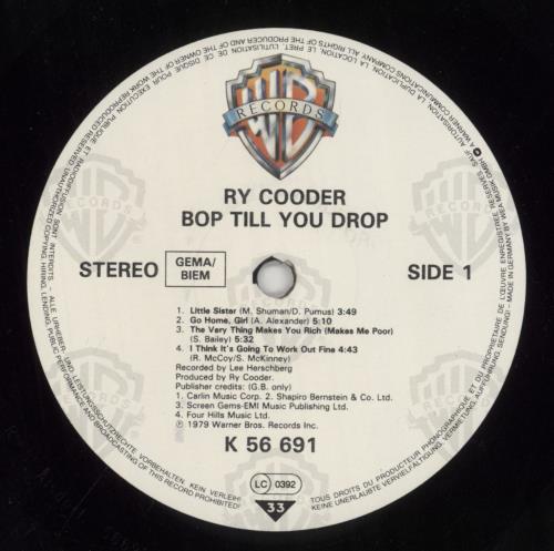 Ry Cooder Bop Till You Drop vinyl LP album (LP record) German RYCLPBO494992