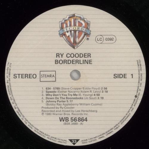 Ry Cooder Borderline vinyl LP album (LP record) German RYCLPBO363857