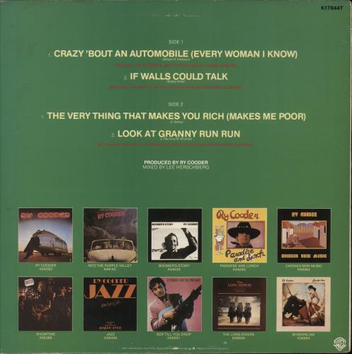Ry Cooder Crazy 'Bout An Automobile 12" vinyl single (12 inch record / Maxi-single) UK RYC12CR75337