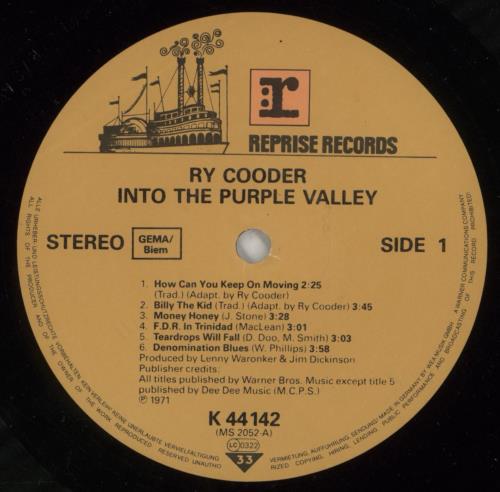 Ry Cooder Into The Purple Valley vinyl LP album (LP record) German RYCLPIN871814