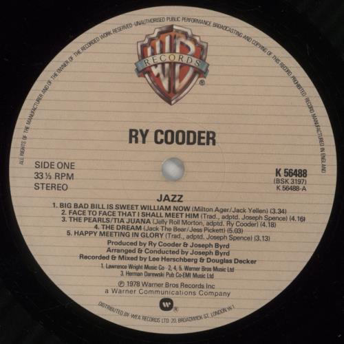 Ry Cooder Jazz vinyl LP album (LP record) UK RYCLPJA457463