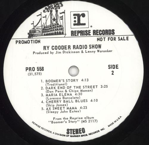 Ry Cooder Ry Cooder Radio Show vinyl LP album (LP record) US RYCLPRY730790