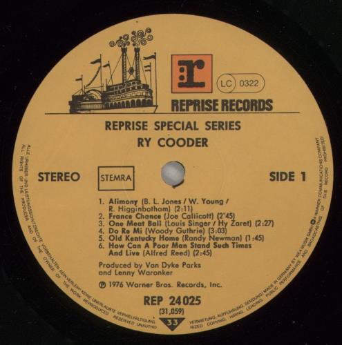 Ry Cooder Ry Cooder vinyl LP album (LP record) German RYCLPRY512176